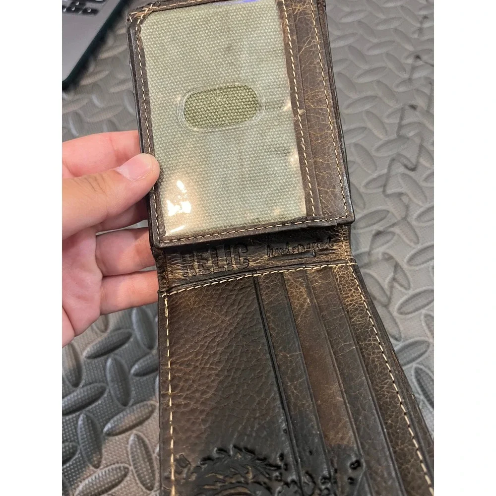 Relic Bifold Wallet Mens OS Brown Distressed Leather Skull Studs Biker Edgy